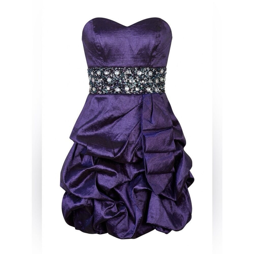 NAVY STRAPLESS DRESS TAFFETA BEADED & SEQUIN SIZE 9